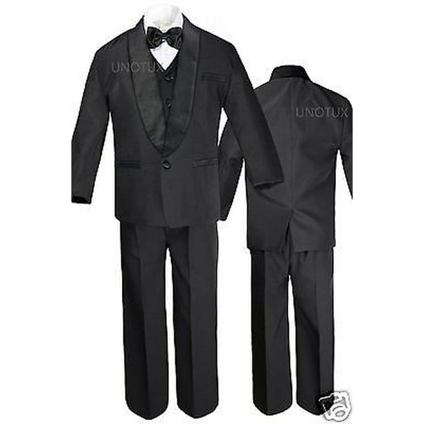 5pc Formal Baby Toddler Boys Champagne Vest Black Pants Suits Hat S-4T 3T 